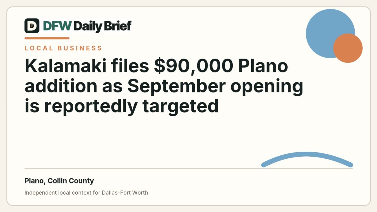 DFW Daily Brief card for Kalamaki files $90,000 Plano addition as September opening is reportedly targeted