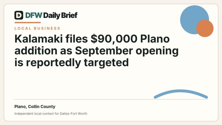 DFW Daily Brief card for Kalamaki files $90,000 Plano addition as September opening is reportedly targeted