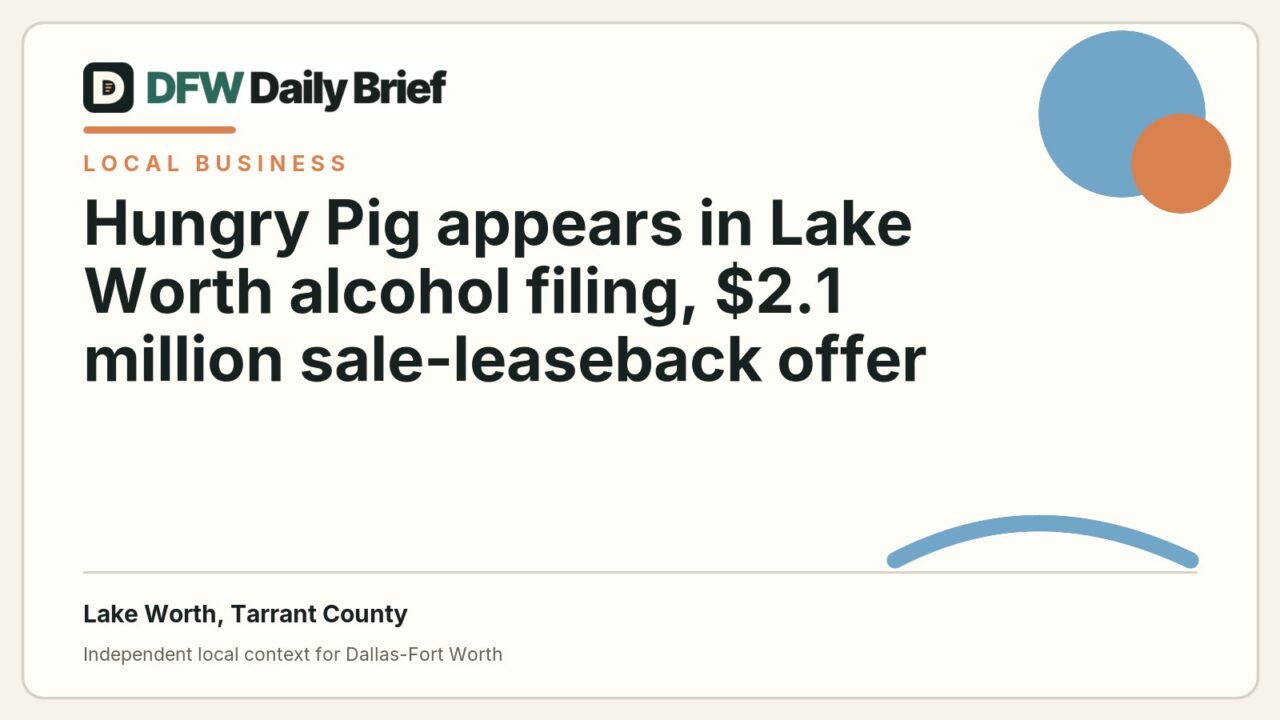 DFW Daily Brief card for Hungry Pig appears in Lake Worth alcohol filing, $2.1 million sale-leaseback offer