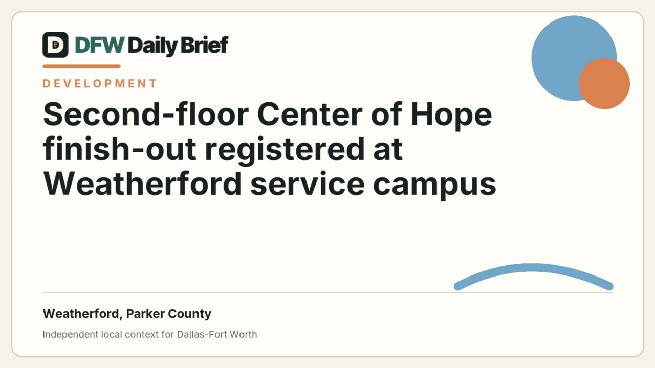 DFW Daily Brief card for Second-floor Center of Hope finish-out registered at Weatherford service campus