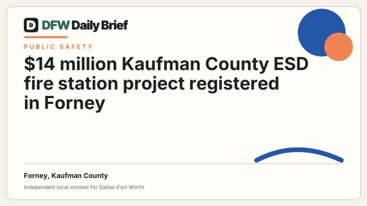 DFW Daily Brief card for $14 million Kaufman County ESD fire station project registered in Forney