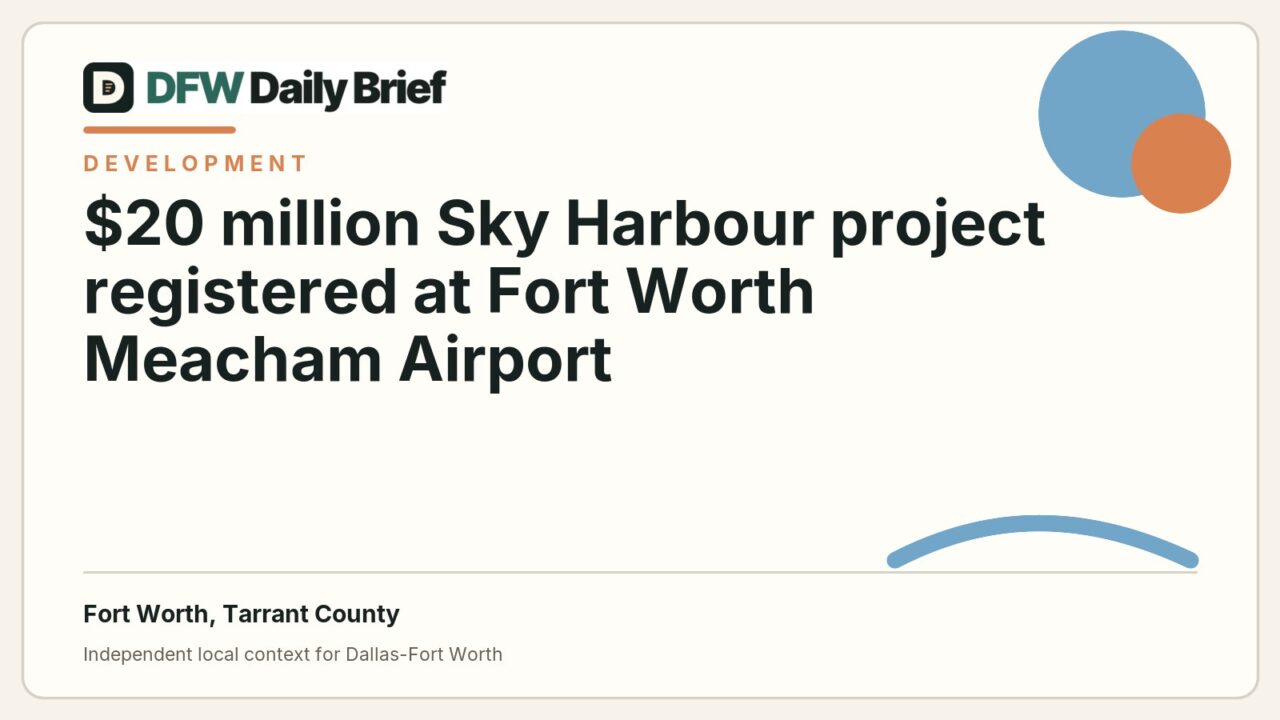 DFW Daily Brief card for $20 million Sky Harbour project registered at Fort Worth Meacham Airport