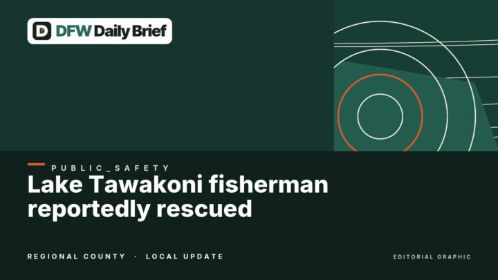 Editorial graphic for Lake Tawakoni fisherman reportedly rescued after more than three hours in water.