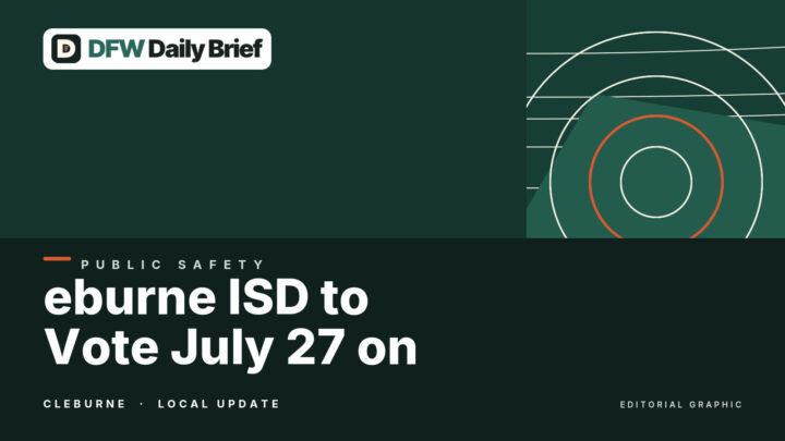 Editorial graphic for Cleburne ISD to Vote July 27 on Armed-Officer Exception.