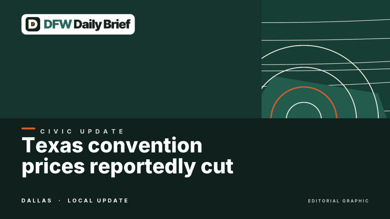 Editorial graphic for Texas convention prices reportedly cut; affiliate still lists tiers up to $20,000.