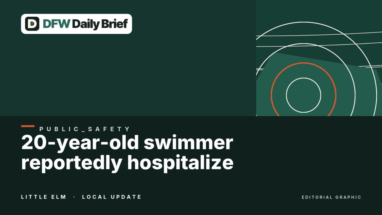 Editorial graphic for 20-year-old swimmer reportedly hospitalized after Little Elm Beach rescue.