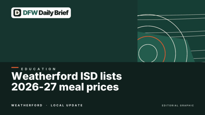Editorial graphic for Weatherford ISD lists 2026-27 meal prices before trustees consider them July 27.