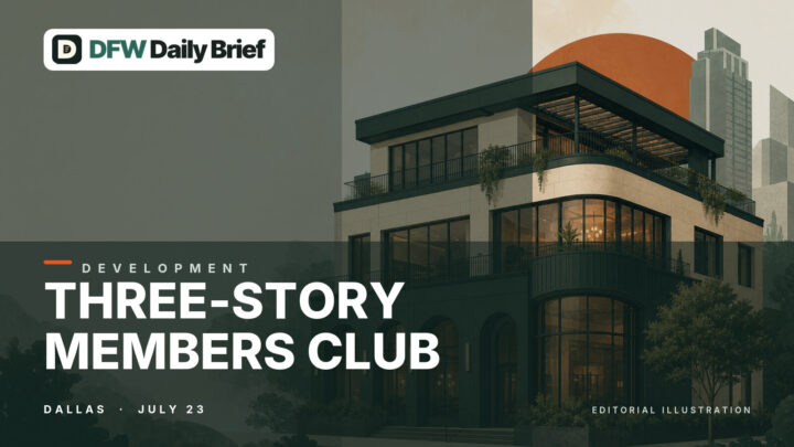 Editorial illustration of a sophisticated three-story members club in Dallas.