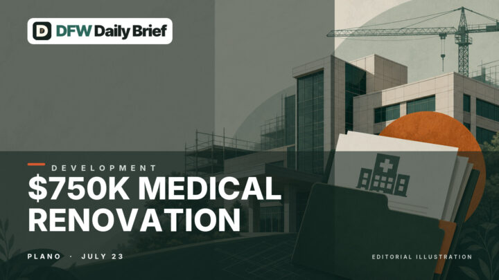 Editorial illustration of a modern medical-center renovation in Plano.