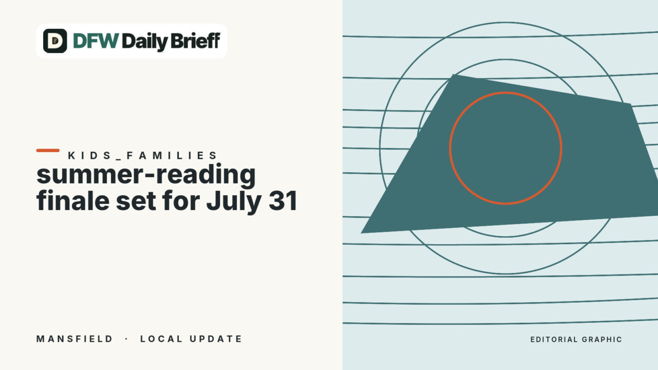 Editorial graphic for Mansfield’s summer-reading finale and July 31 reading-log deadline.
